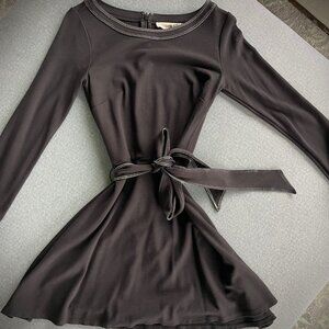 LOFT Women's Black with White Trim Belted Flare Dress | Size: 00 | Long Sleeve